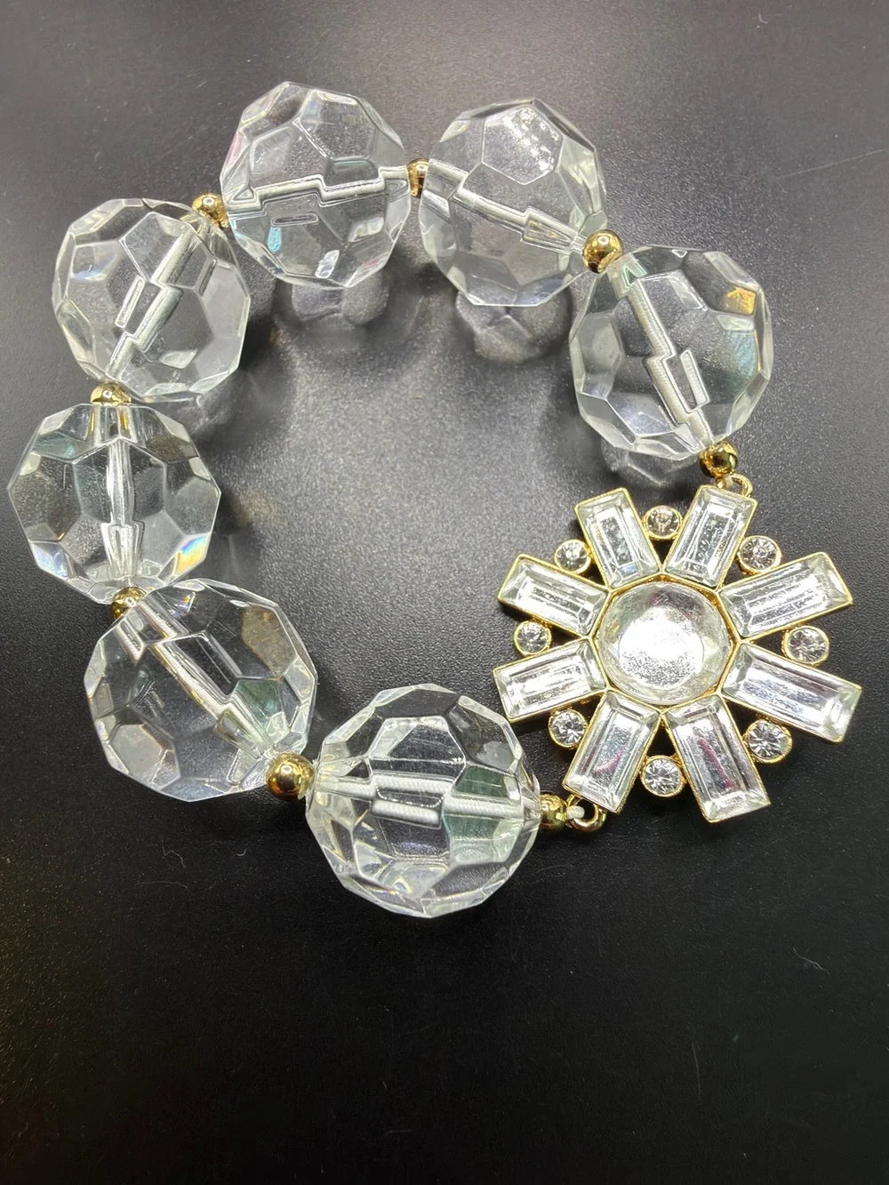 KATE SPADE MOD DAISY STRETCH BRACELET RHINESTONES ACRYLIC DESIGNER STATEMENT